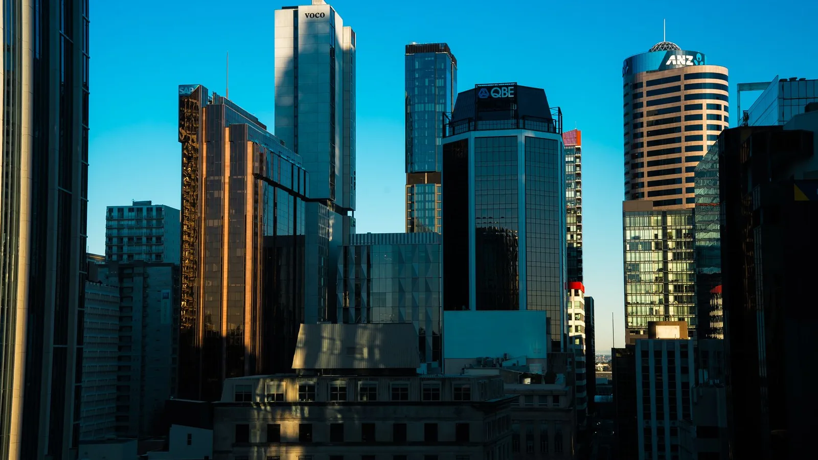 Modern commercial office towers in Auckland central business district in New Zealand