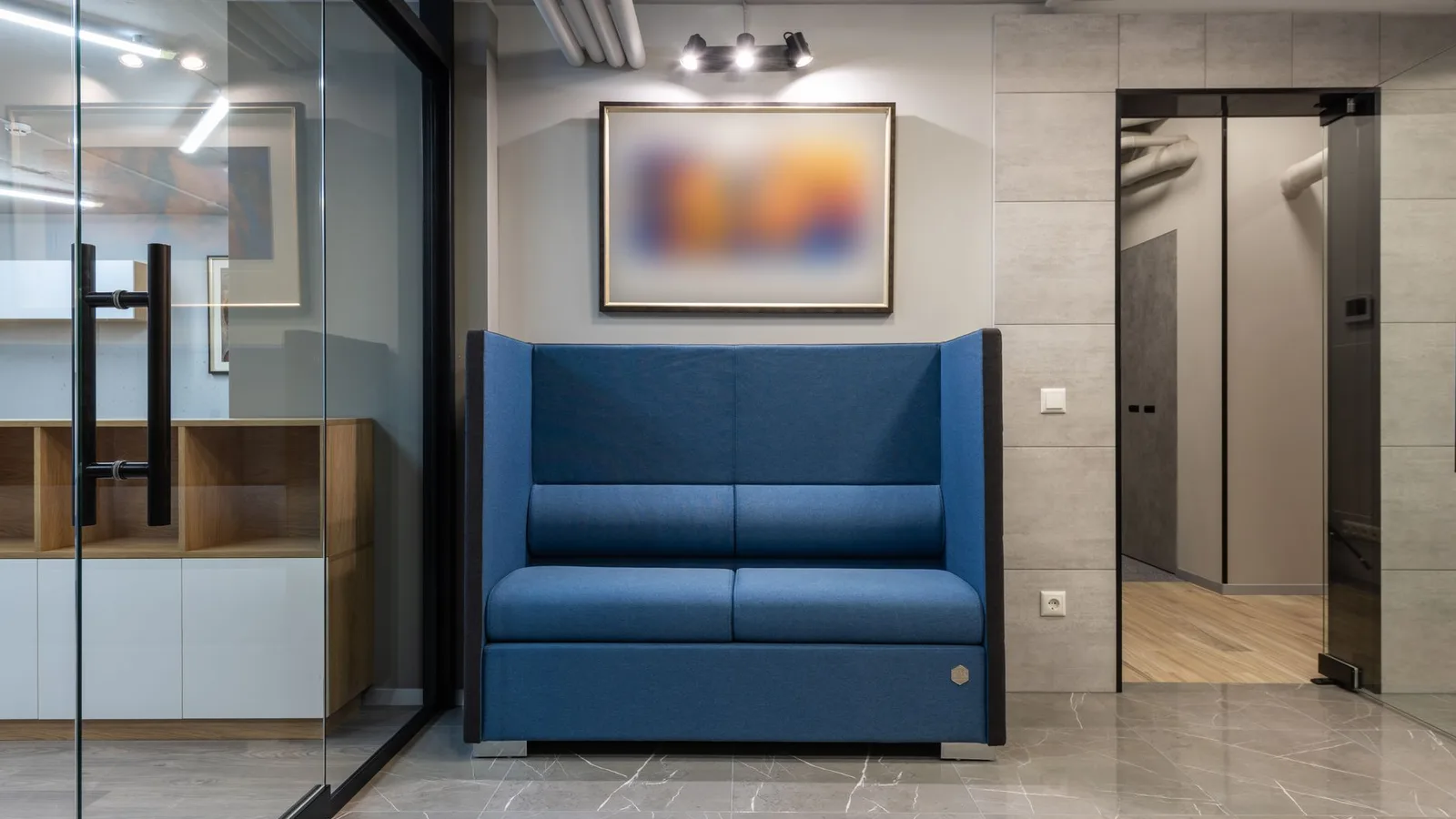 Spacious commercial office building reception and seating area in New Zealand