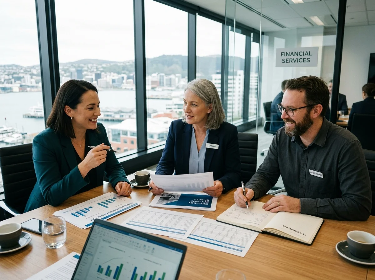 AML Commercial advisor reviewing business turnaround plan alongside business owner and accountant